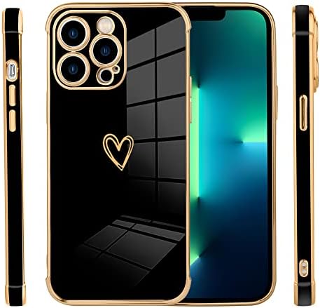 AIGOMARA Kompatibilis iPhone 14 Pro Max Esetben a Szív Design Borítás Fekete Borító Ütésálló Védelem Anti-Karcolja a