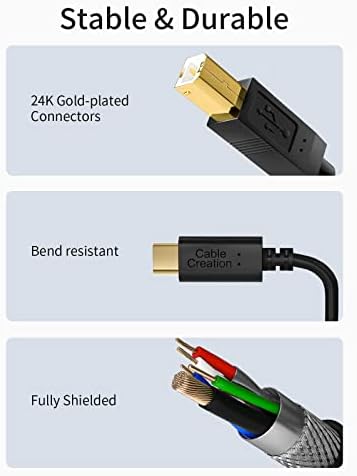 CableCreation USB-C Nyomtató Kábel 10FT, USB C-Nyomtató Kábel USB-C-B, Szkenner Kábel Nyomtató Kábel USB-C MIDI Kábel