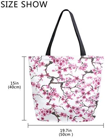ZZKKO Japán Cseresznye Vászon Bevásárló Táskát Cipel Vállán Alkalmi Táskát