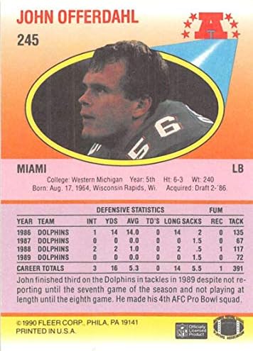 1990 Fleer 245 John Offerdahl NM-MT Miami Dolphins Futball NFL -