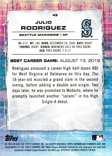 2021 Bowman Legjobb Baseball 49 Julio Rodriguez Újonc Kártya