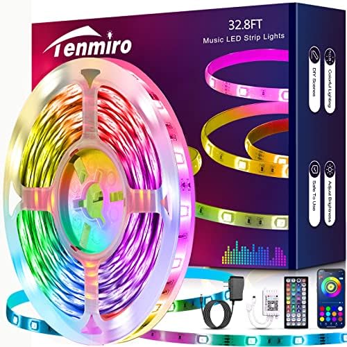 Tenmiro 32.8 ft Led Szalag Világítás, RGB LED Smart Music Sync színváltó LED Szalagok Led Távoli Fények Hálószoba, Konyha,