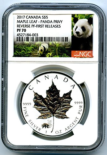 2017 Kanada Érme Kanadai Silver Maple Leaf Fordított Bizonyíték PANDA Tudomása ELSŐ KIADÁSOK $5 PF70 NGC
