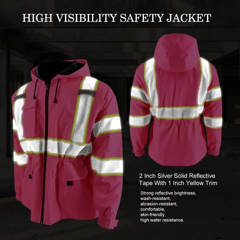 Jól látható Biztonsági Kabát, ANSI Class 3 Fényvisszaverő Kabát Zseb, Cipzárral