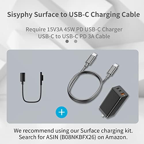Sisyphy Fonott Nylon Felület csatlakozik USB-C Töltő Kábel Kompatibilis a Microsoft Surface Pro7 Go2 Pro6 5/4/3 Felület