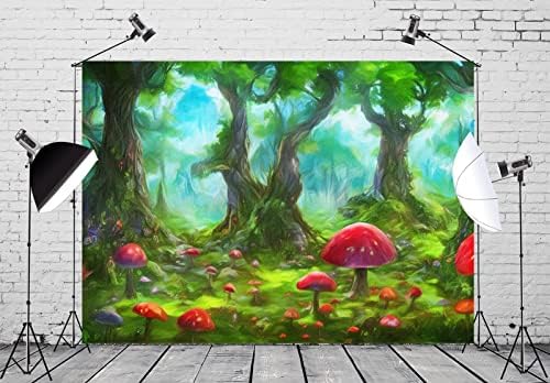 BELECO 20x10ft Szövet Mese-Fantasy Erdő Hátteret, Akvarell Dzsungel Erdő Mágikus Fák Piros Gomba Csodaország Háttér