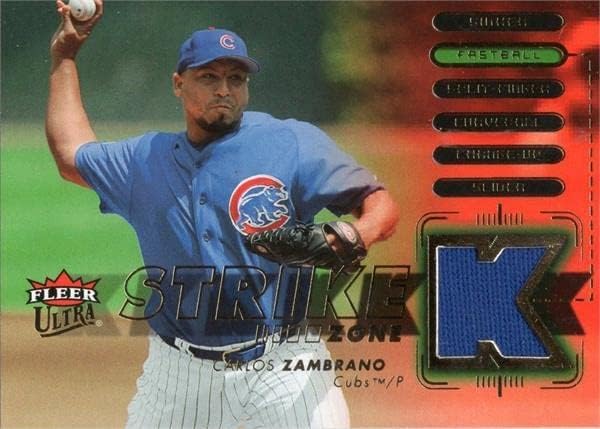 Carlos Zambrano játékos kopott jersey-i javítás baseball kártya (Chicago Cubs) 2007 Fleer Ultra Strike Zone SZCZ -