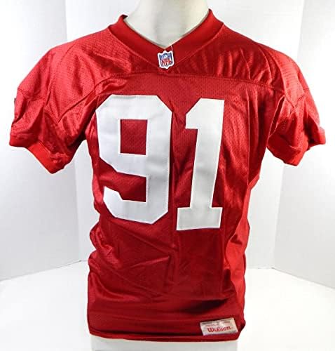 Késő 80-as 90-es évek Elején a San Francisco 49ers 91 Játék Kiadott Piros Mez 50 DP26888 - Aláíratlan NFL Játék Használt