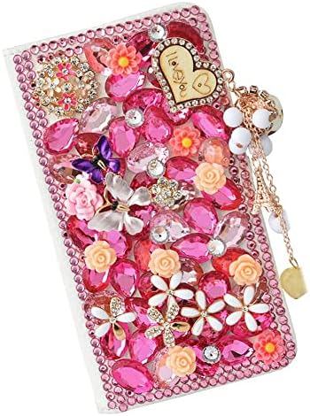 Tündér Művészeti Kristály Tárca Esetben Kompatibilis a Samsung Galaxy A01 Core - Pillangó Virág Medál Rózsaszín 3D Kézzel