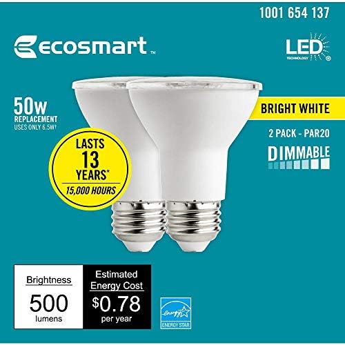 EcoSmart 50 Wattos Egyenértékű PAR20 Szabályozható Energy Star LED Izzó, Fényes Fehér (2 Csomag)