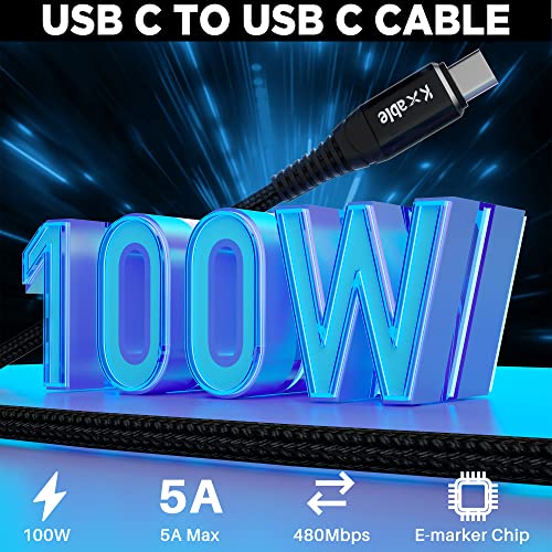 USB-C-C Kábel 100W 2 Láb (2 Csomag), USB 2.0 C Típusú Töltő Kábel, Fonott Nylon, 5A Gyors Töltés MacBook, iPad Pro,