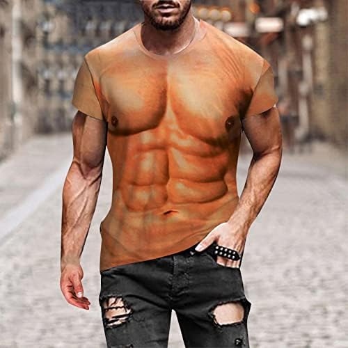 XXBR Katona Rövid Ujjú T-shirt Mens, 3D Izom Nyomtatott Atlétikai Edzés Fitness Póló Sleeve Alkalmi Tee Maximum távolság
