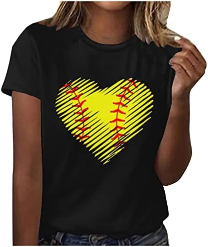 2023 Nyári Felsők Női Szerelmes Szív Nyomtatása Grafikus T-Shirt Rövid Ujjú Baseball Ingek Laza Fit O Nyakú Blúz Tshirts