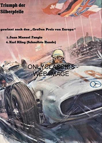 OnlyClassics Juan Manuel Fangio Mercedes 12 X 17 Poszter nagydíj a Formula EGY AUTO Racing INDY