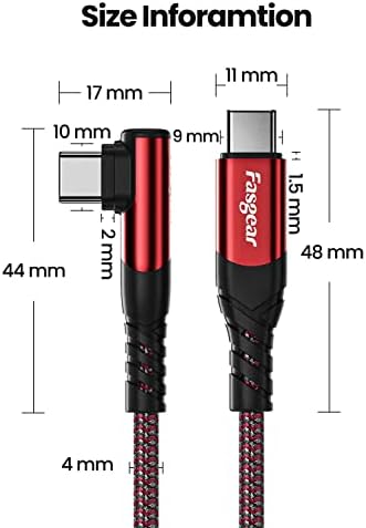 Fasgear USB-C-USB-C Kábel 2 Csomag 10ft 60W 3A Gyors Töltés C Típusú Töltő Zsinór Fonott Igaz Anlge Adatok Sync Kompatibilis