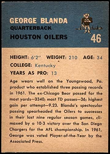 1962 Fleer 46 George Blanda Houston Oilers (Foci Kártya) NM Oilers Kentucky