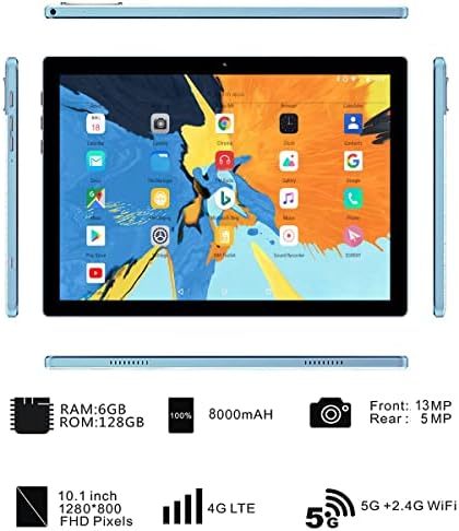 BNHGK 10.1 hüvelykes Tablet 6 GB RAM +128 GB ROM, Android Tablet Billentyűzet Octa-Core/Dual Sim-Kártya Slot/13MP Kamera/Akkumulátor